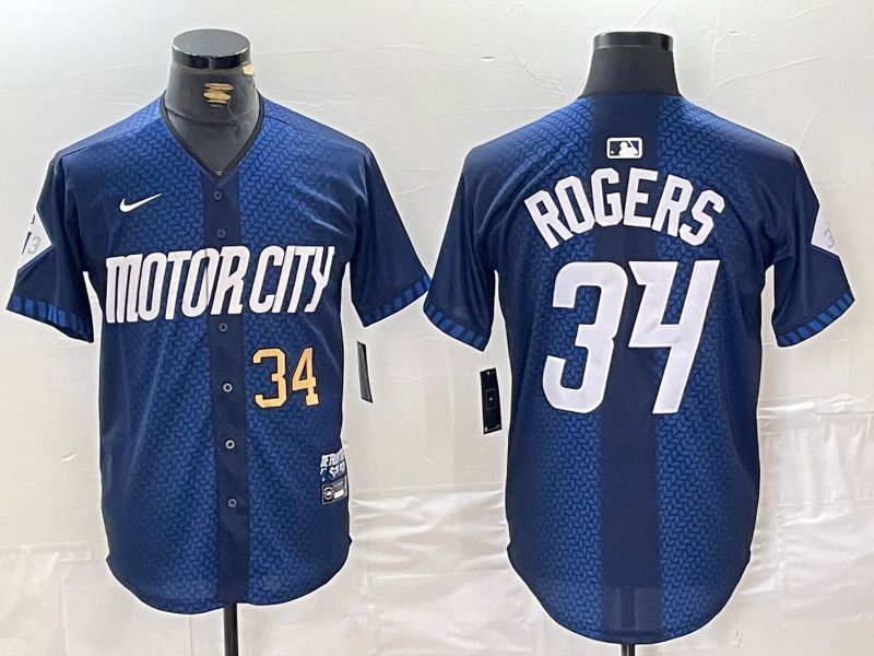 Men Detroit Tigers #34 Rogers Blue City Edition Nike 2024 MLB Jersey style 3->detroit tigers->MLB Jersey